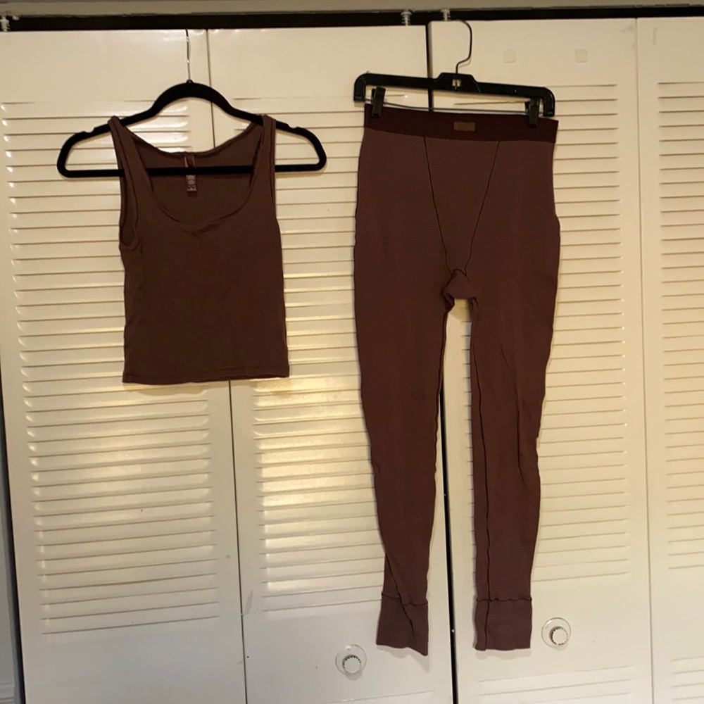 SKIMS Burgundy Cami + Legging Set